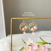 Pink Sakura Cherry Blossom Bunny Moon Earrings - Japanese Sakura rabbit Earrings - Bunny earrings